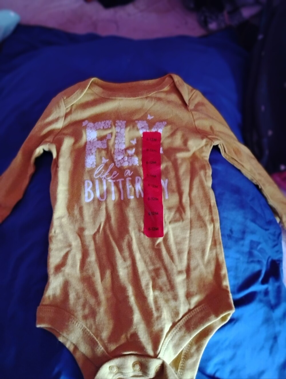 George Mustard Yellow Long Sleeve Bodysuit with Butterfly Graphic